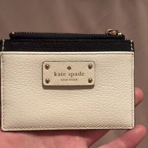 Kate Spade Adi Grove Street Pebbles Leather Card Wallet Coin Purse Cream & Black